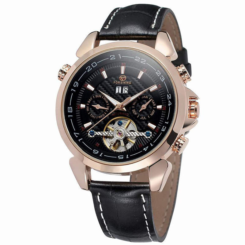 Complete Calendar watch Luxury Tourbillion Design Genuine Leather Top Brand  Automatic Mechanical Men Watches
