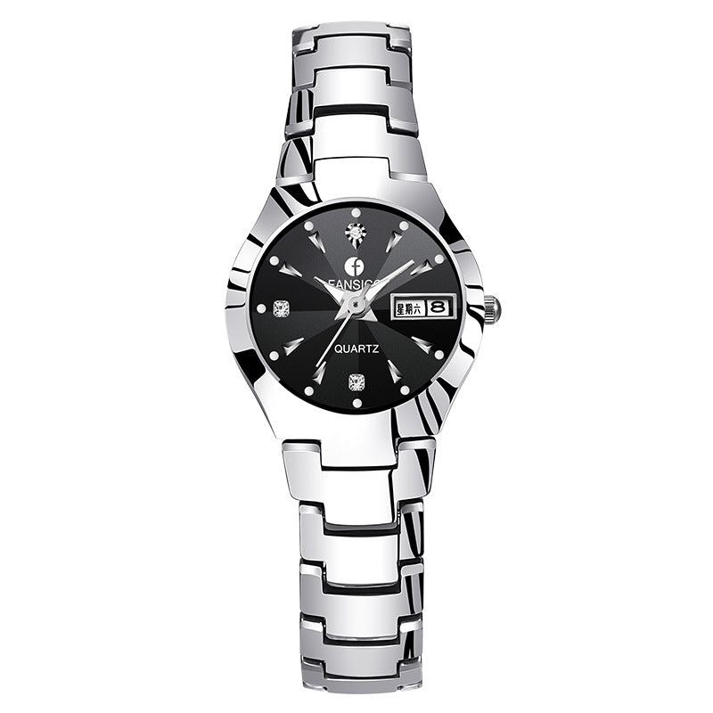 Fansico Fan Poem New Tungsten Mens Watch Dual Calendar Table 1192 Non Mechanical Watches