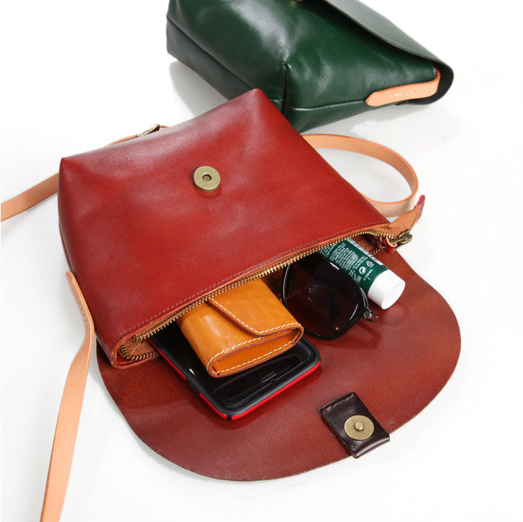 Handmade Retro Leather Messenger Bag For Women